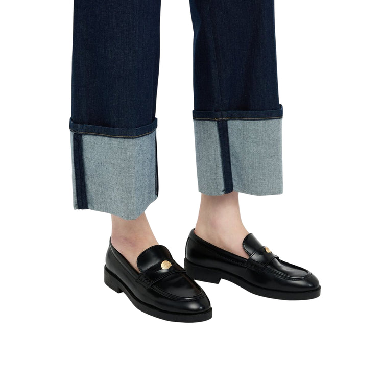 Jeans Donna straight cropped con risvolto dettaglio fondo