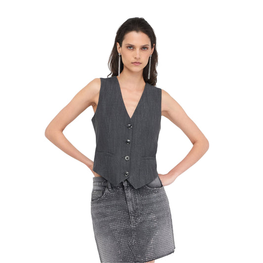 Acquista subito il Gilet donna con scollo a V, cinturino sul retro e tasche a filetto firmato Liu Jo, su Martini 900: vieni a scoprire tutta la collezione sul nostro sito