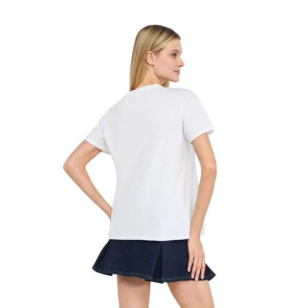 T-shirt Donna Bianco con logo in filo strass modella retro