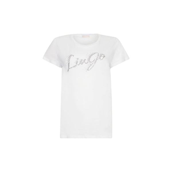 T-shirt Donna Bianco con logo strass