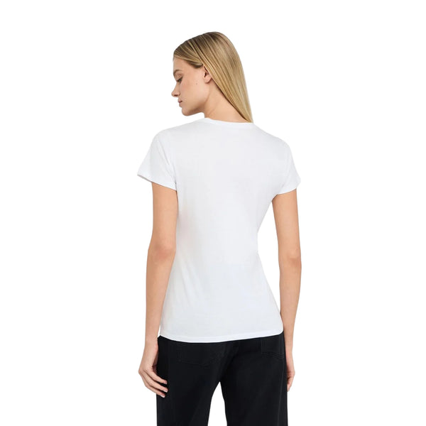 T-shirt Donna Bianco con logo strass modella retro