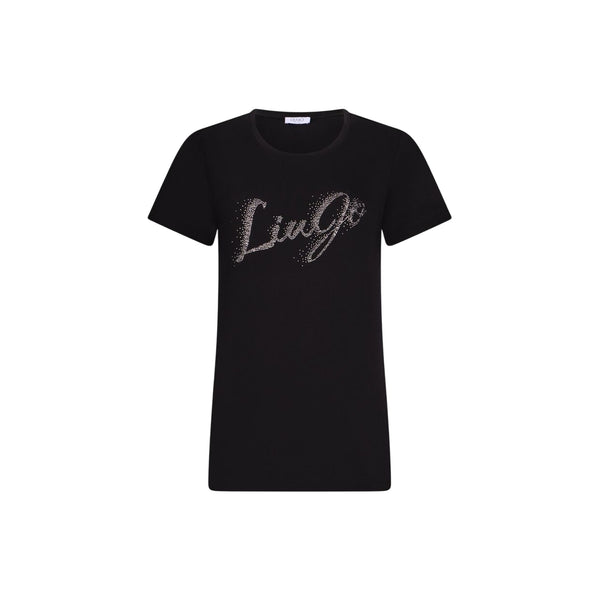 T-shirt Donna Nero con logo strass