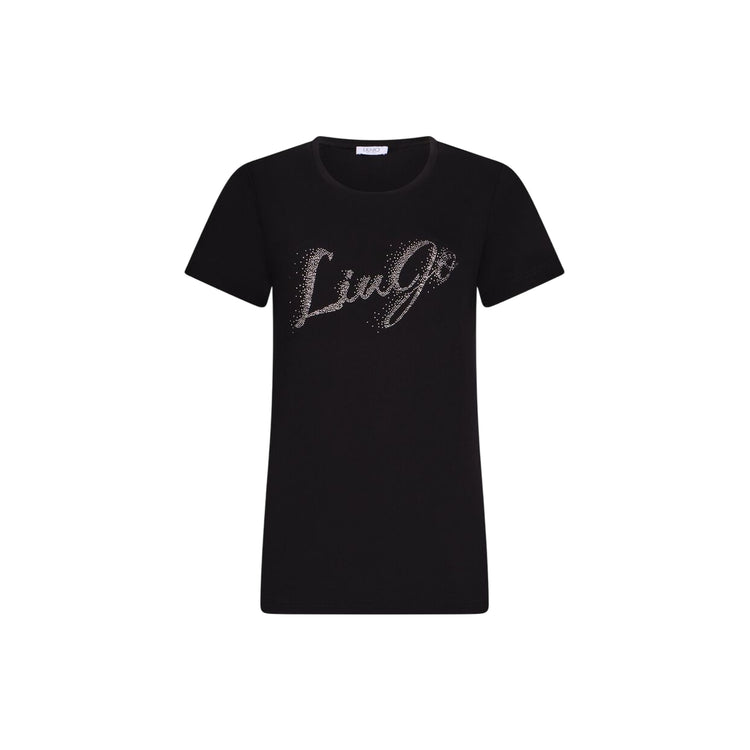 T-shirt Donna Nero con logo strass