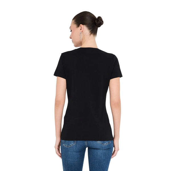 T-shirt Donna Nero con logo strass modella retro