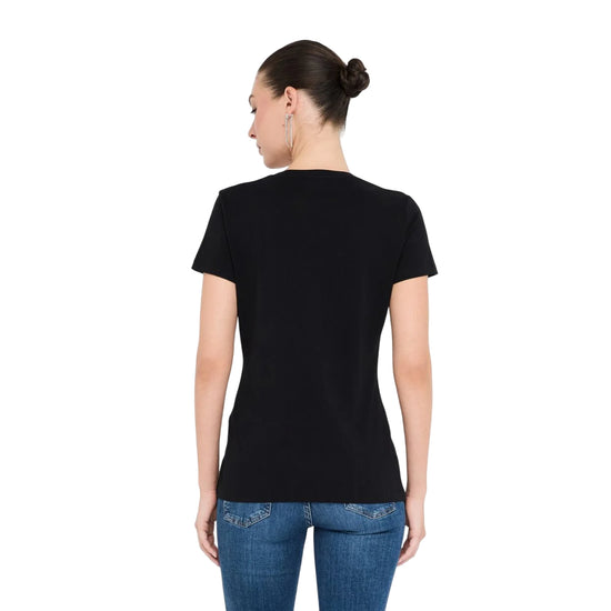 T-shirt Donna Nero con logo strass modella retro