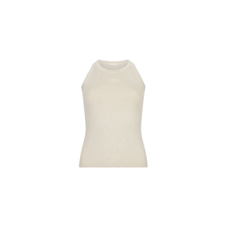 Top Donna in maglia lurex con scollo tondo Bianco