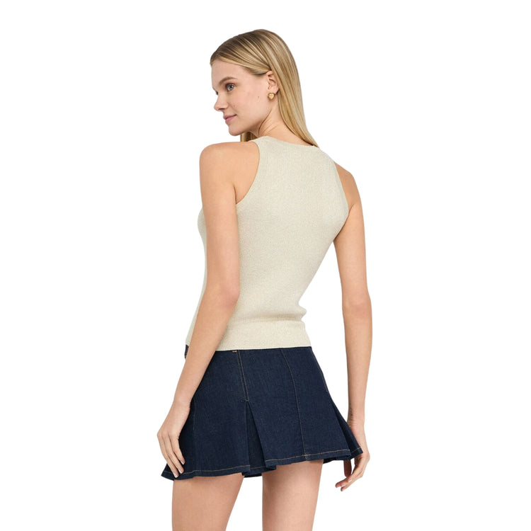 Top Donna in maglia lurex con scollo tondo Bianco modella retro