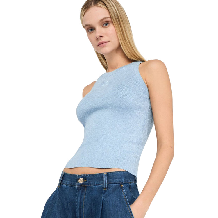 Women's Light Blue Lurex Knit Top with Round Neckline