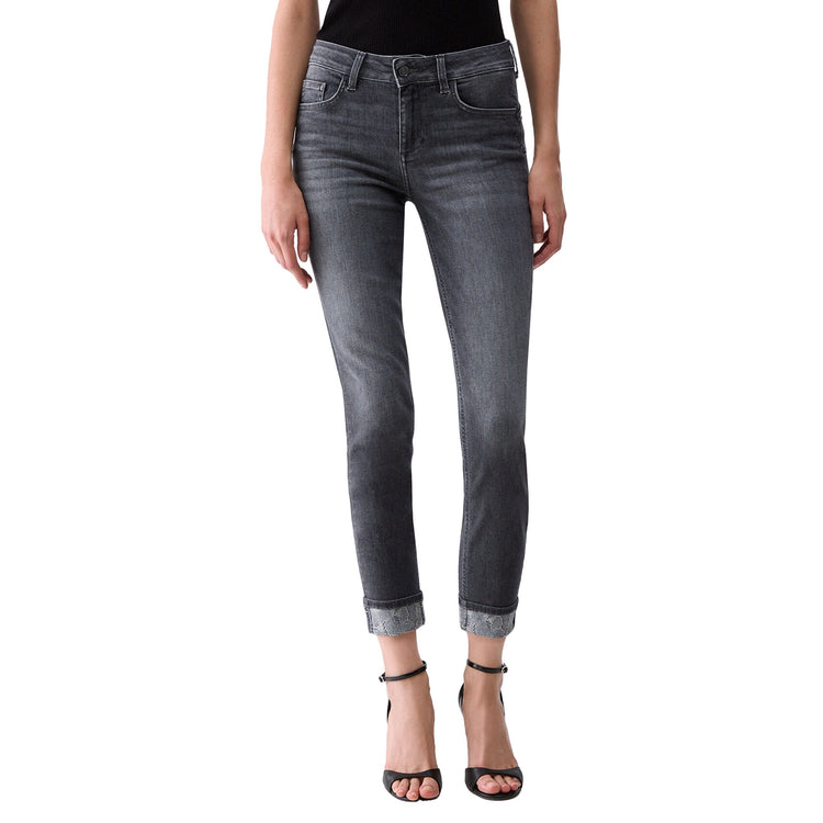 Jeans Skinny Donna on risvolto decorato Grigio modella frontale