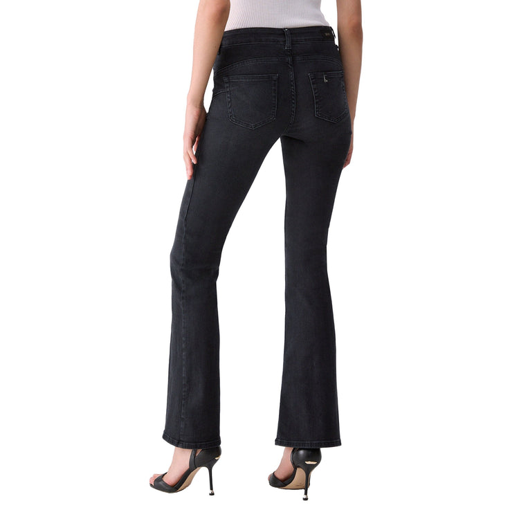 Jeans Bootcut Donna con strass in denim nero modella retro