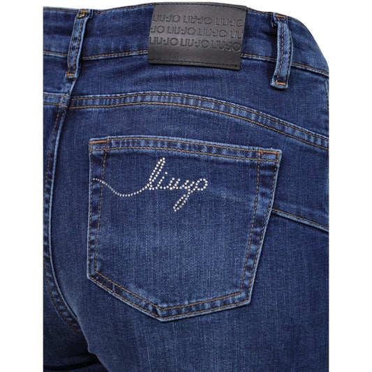 Jeans Donna svasato, cinque tasche, con logo strass