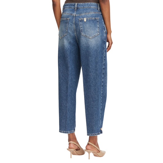 Jeans Donna, con bottone sul fondo e logo in metallo