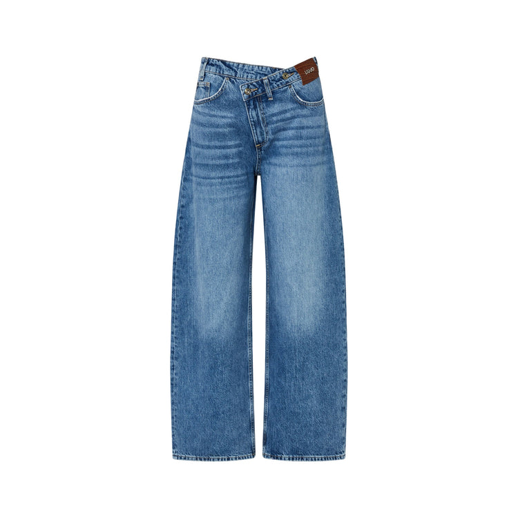 Jeans straight Donna con taglio asimmetrico