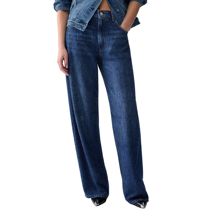 Jeans straight Donna con strass modella frontale