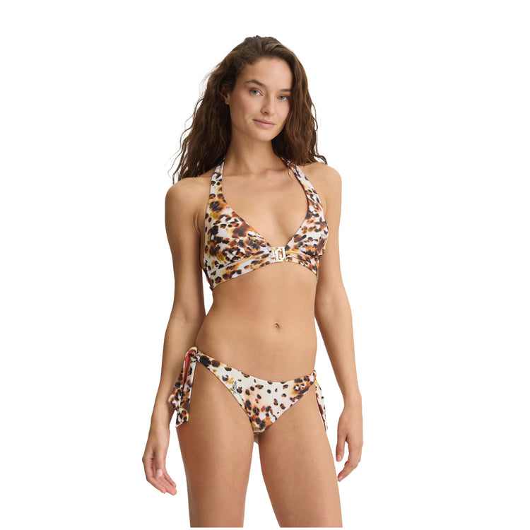 Top Donna a triangolo con stampa animalier modella frontale