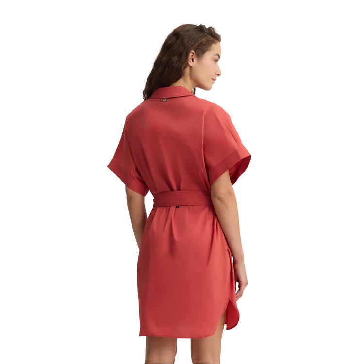 Abito corto chemisier da donna in cotone rosso modella retro