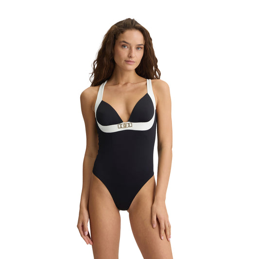 Costume intero da mare da donna Nero modella frontale