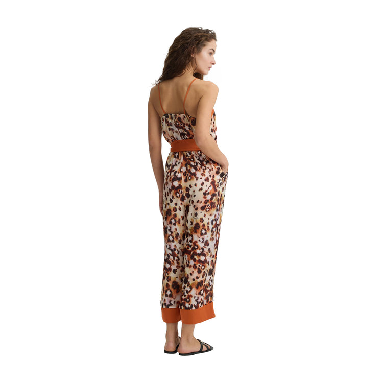 Tuta intera Donna in raso stampato animalier modella retro