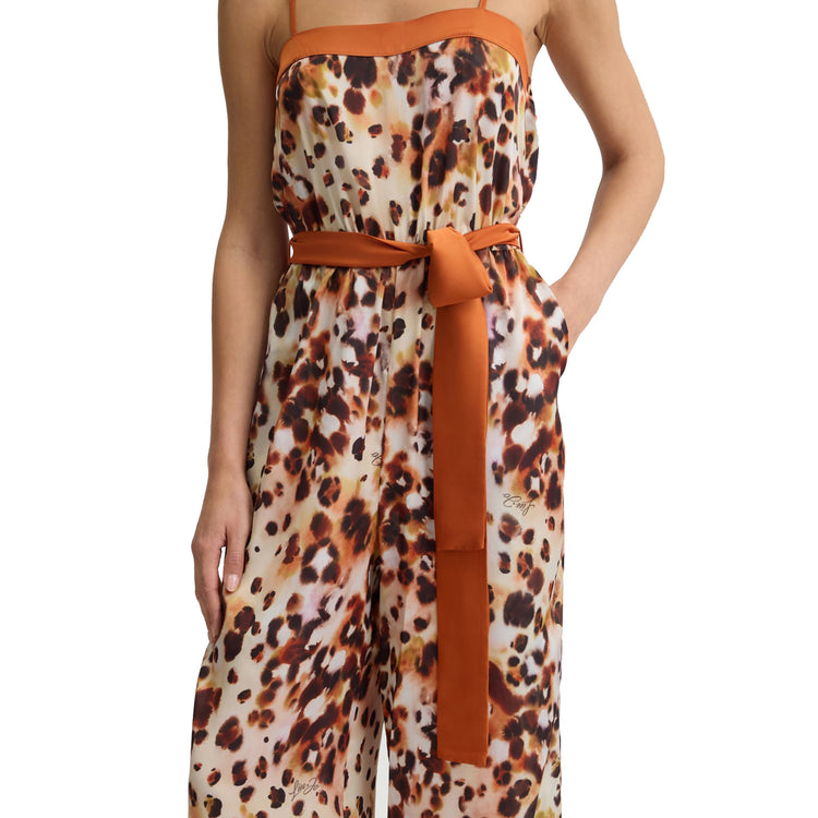 Tuta intera Donna in raso stampato animalier dettaglio