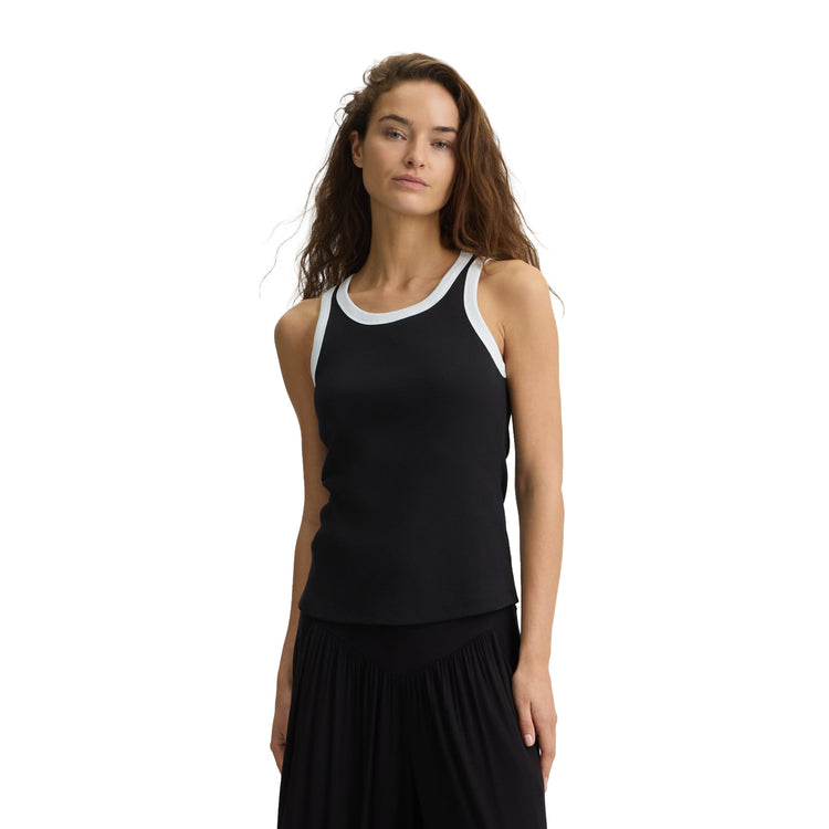 Top Donna a costine Nero modella frontale