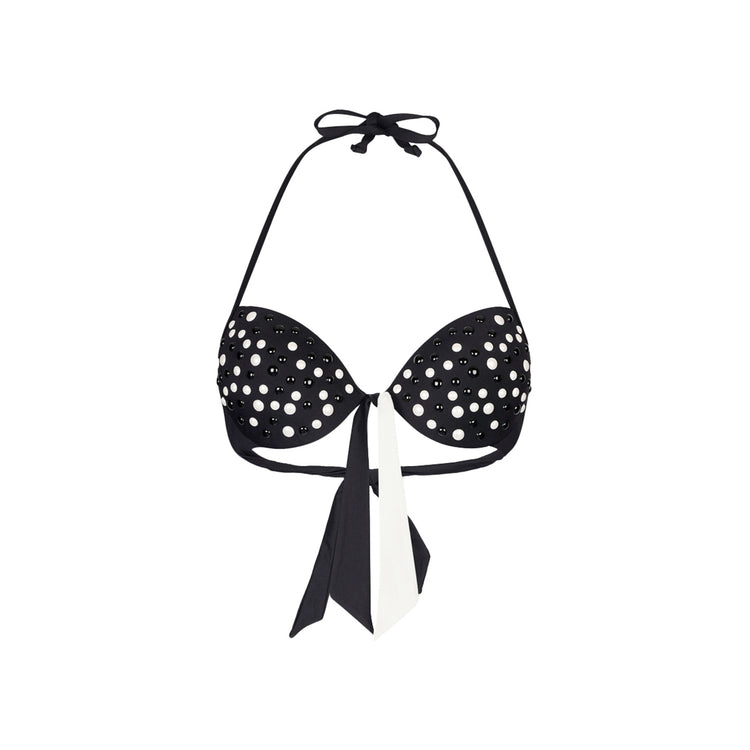 Top da mare push-up nero con perle