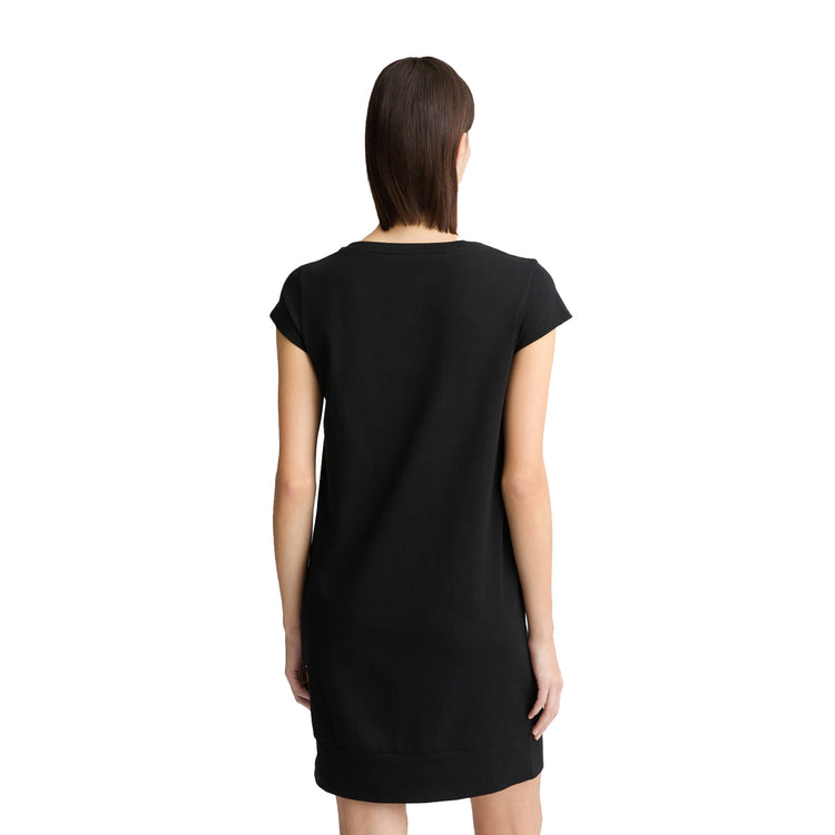 Abito Donna midi nero con logo e strass modella retro