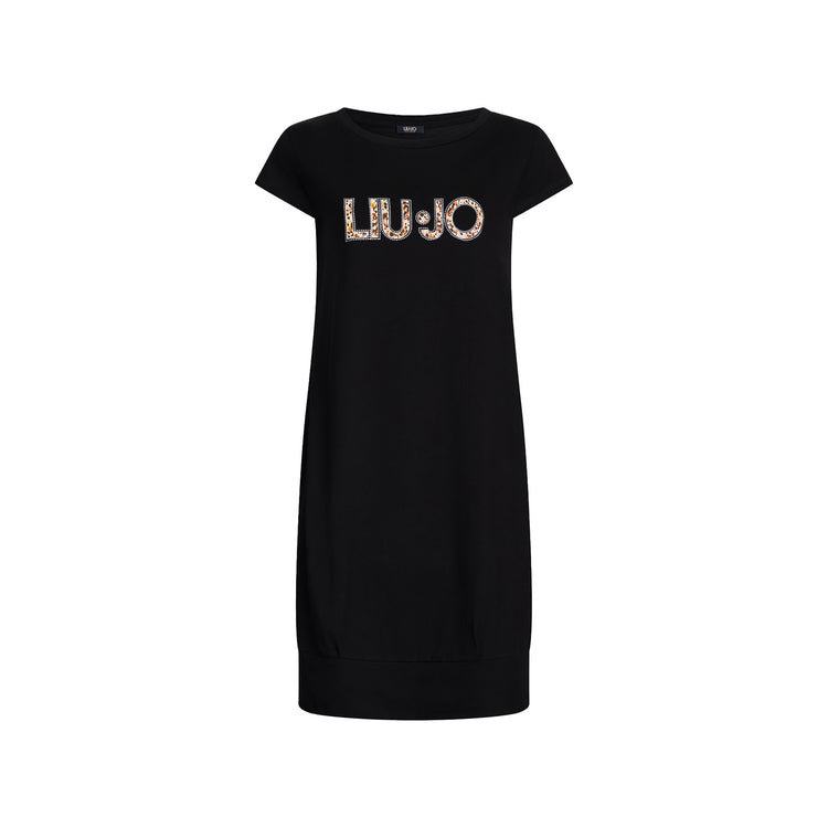 Abito Donna midi nero con logo e strass
