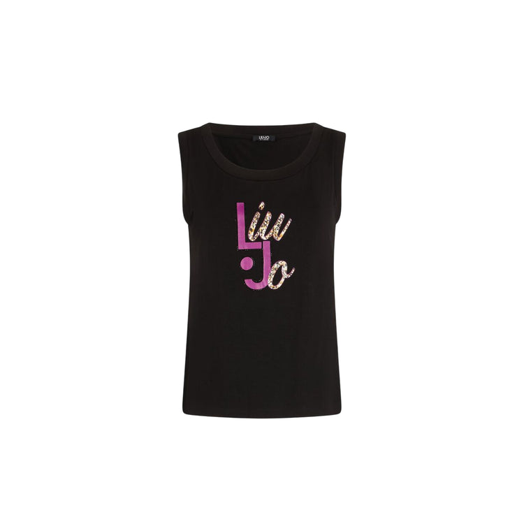 Top Nero da Donna con logo animalier e strass