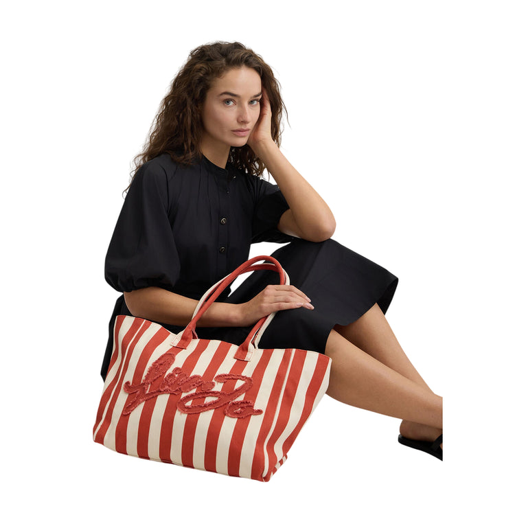Tote Bag da Donna a righe Rosso su modella