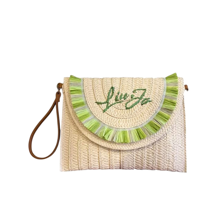 Pochette Donna in paglia con frange verdi