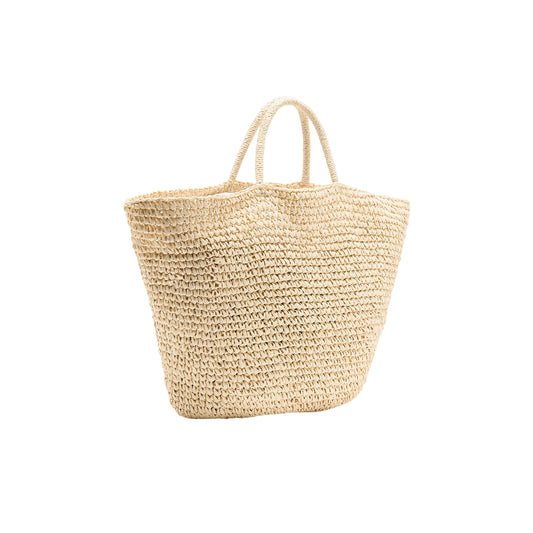 Borsa media da donna in rafia con logo retro