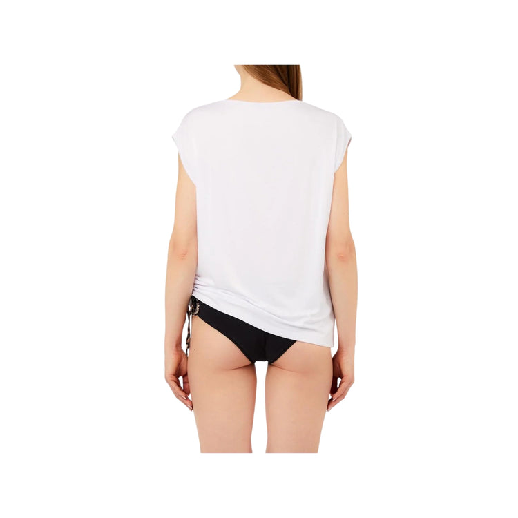 T-shirt Donna Bianca a girocollo, con coulisse laterale