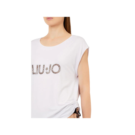 T-shirt Donna Bianca a girocollo, con coulisse laterale
