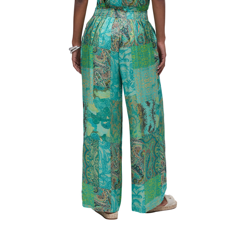 Pantalone Donna a gamba larga con fantasia modella retro