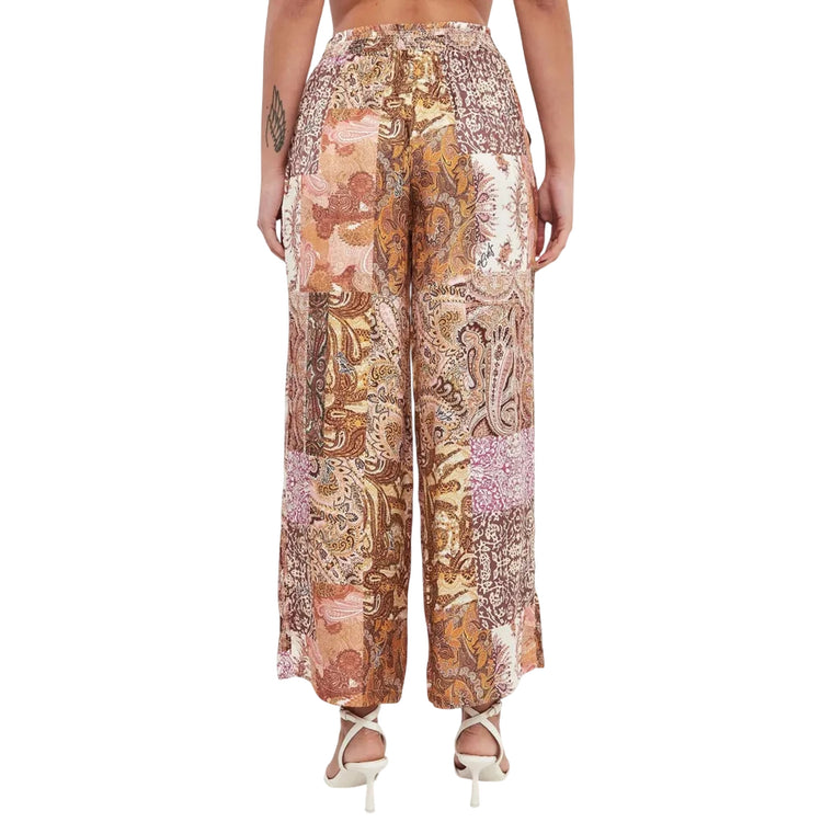 Pantalone Donna a gamba larga stampa multicolor modella retro