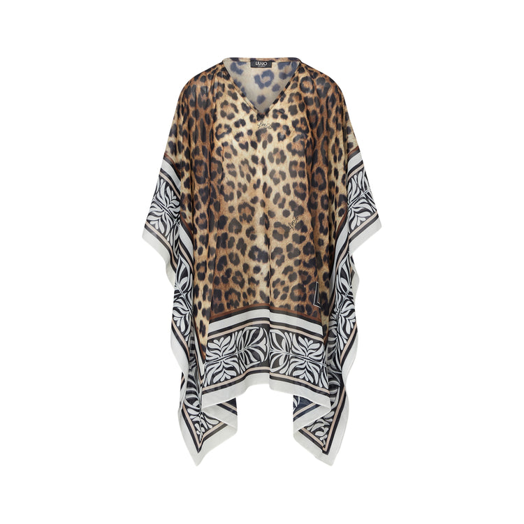 Kaftano da donna con stampa animalier da mare con scollo a V