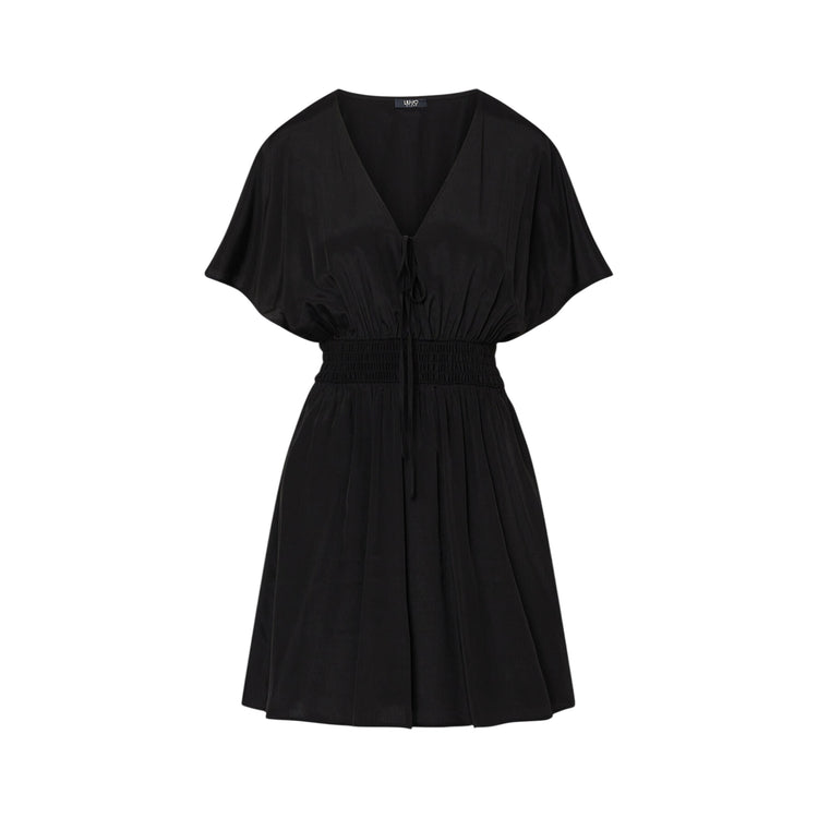 Abito Donna Nero, con scollo a V e fiocco