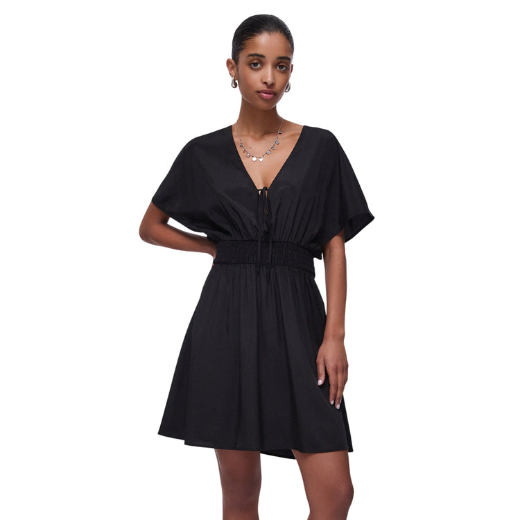 Abito Donna Nero, con scollo a V e fiocco