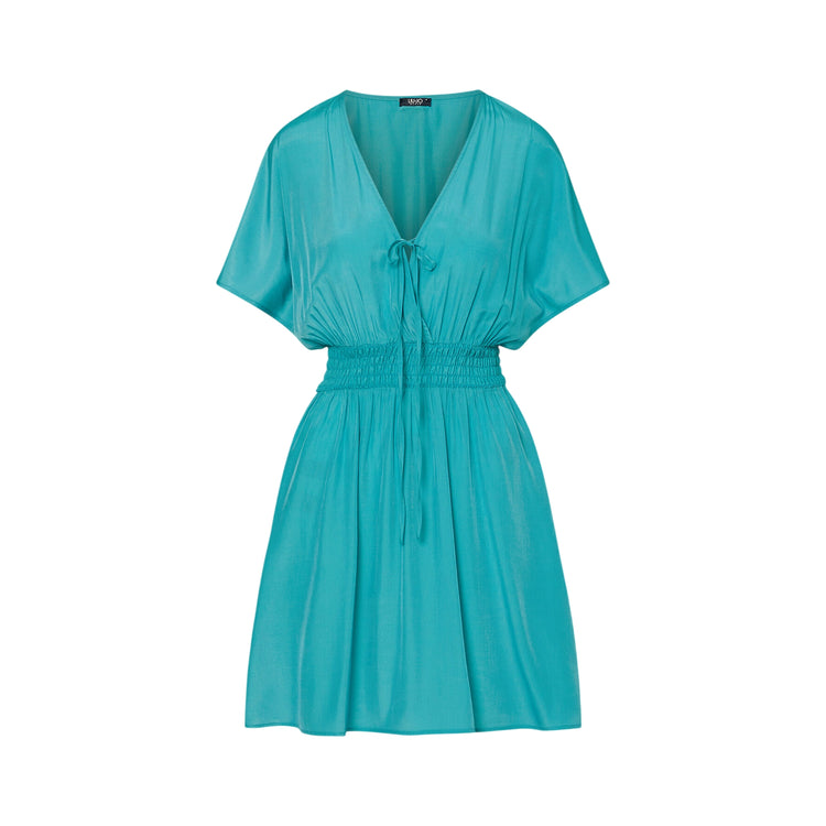 Abito Donna Azzurro, con scollo a V e fiocco