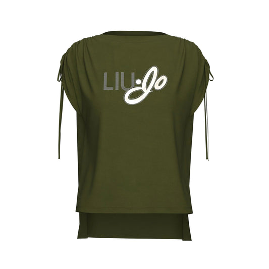 T-shirt Donna Verde, con scollo tondo e fiocchi