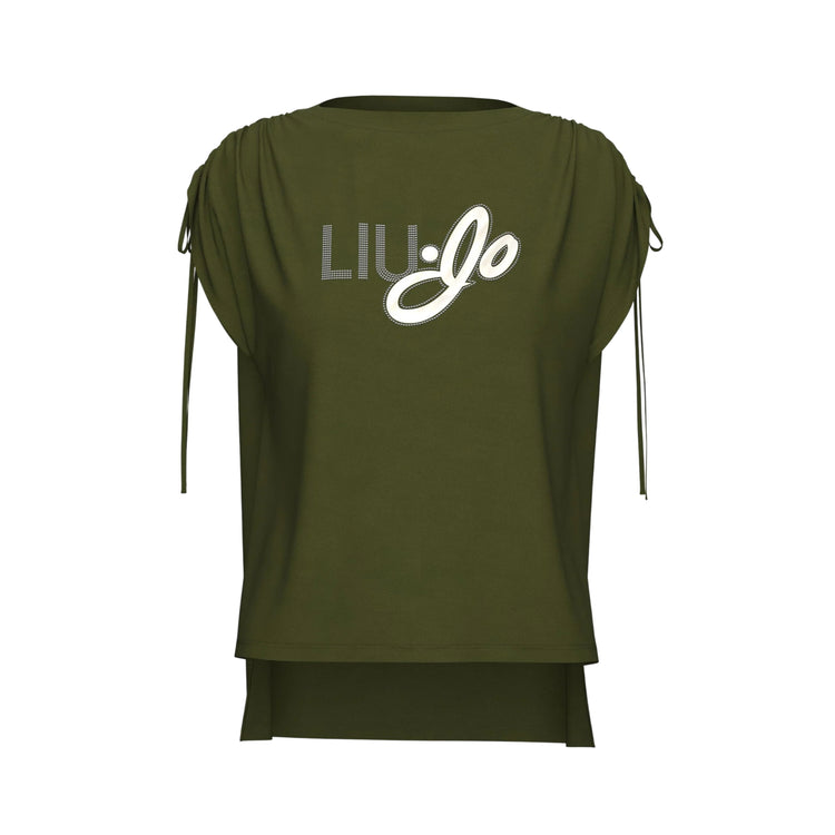 T-shirt Donna Verde, con scollo tondo e fiocchi
