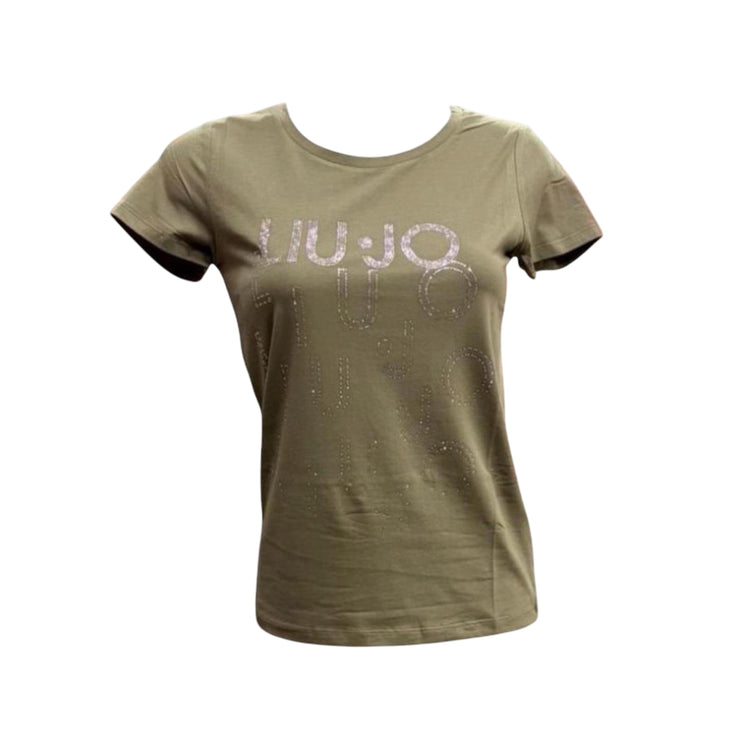 T-shirt Donna Verde in cotone, con stampe logo strass