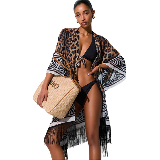 Kaftano copricostume animalier con le frange