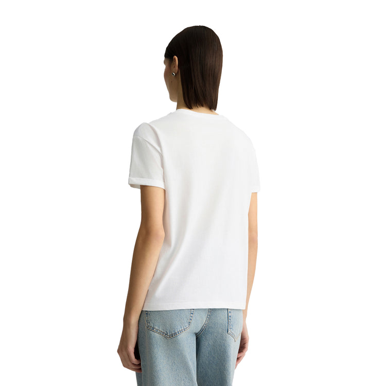 T-shirt Donna in jersey di cotone bianco con logo modella retro