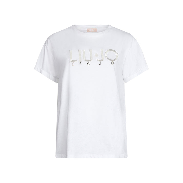 T-shirt Donna in jersey di cotone bianco con logo