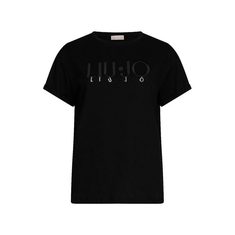 T-shirt Donna in jersey di cotone nero con logo
