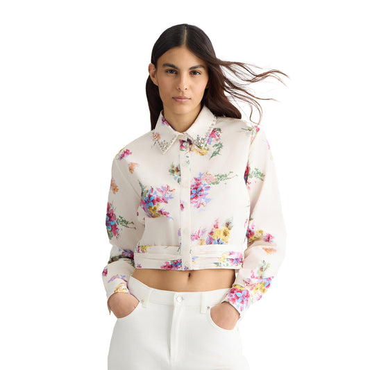 Camicia Donna cropped floreale modella frontale