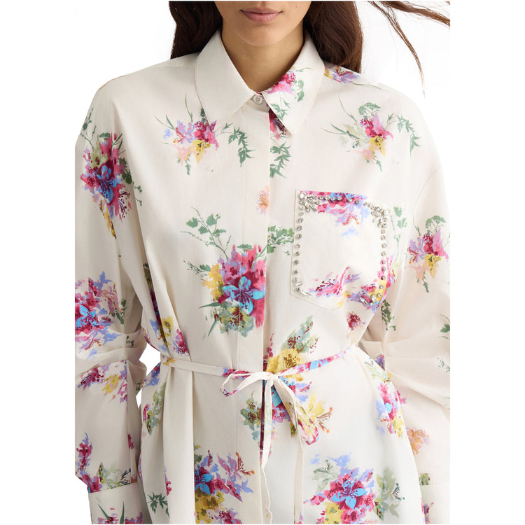 Camicia lunga Donna con stampa floreale modella frontale ravvicinata