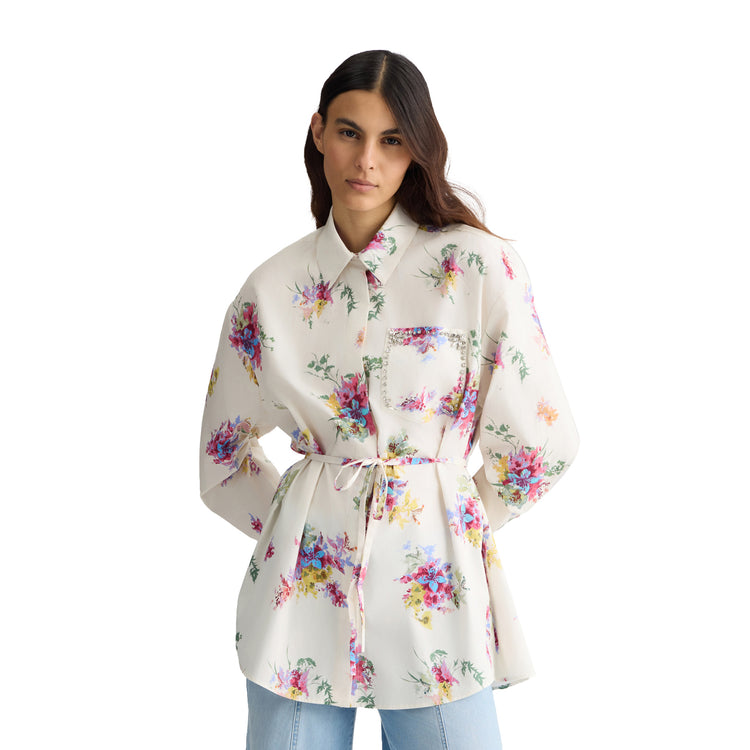 Camicia lunga Donna con stampa floreale modella frontale