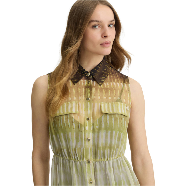 Abito Donna chemisier in chiffon stampato modella frontale ravvicinata